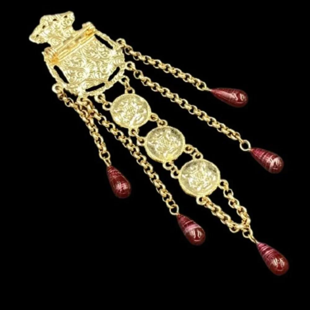 Huge Heraldic 1928 Jewelry Co. Dangle Art Glass Brooch